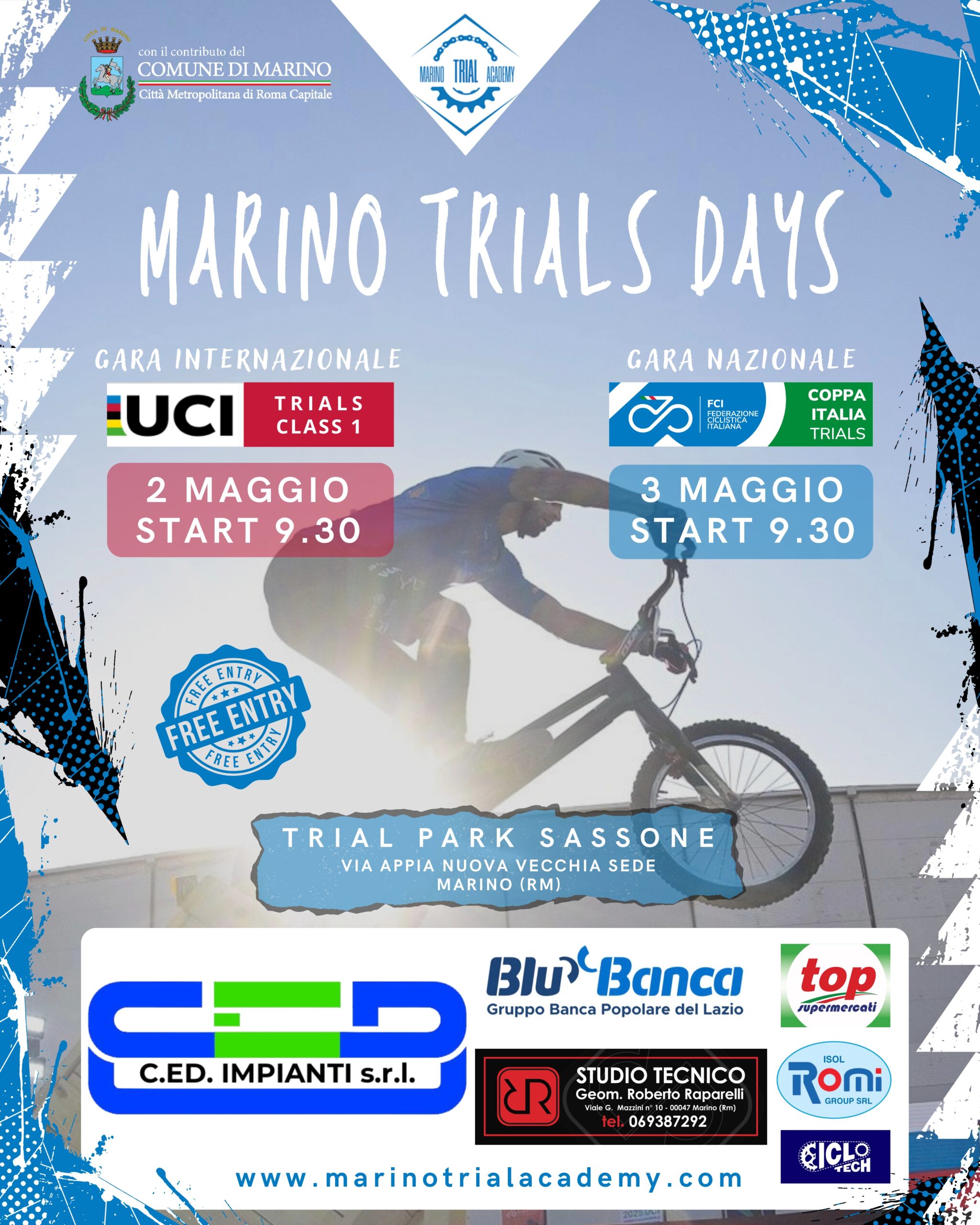 Tutto pronto al Trial Park Sassone di Marino (RM) per la prima edizione dei Marino Trials Days, l’evento che riporta il trials internazionale in Italia dopo quasi un decennio, organizzato dall’ASD Marino Trial Academy con il contributo del Comune di Marino. Il programma di sabato 2 maggio prevede una gara UCI Class 1 riservata agli…
